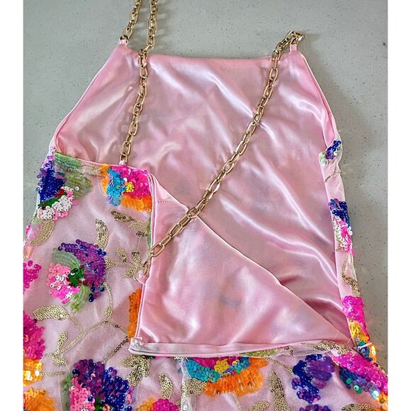 Colorful Sequin Floral Chain Strap Mini Dress Y2K Party - Juniors Small - Picture 5 of 12